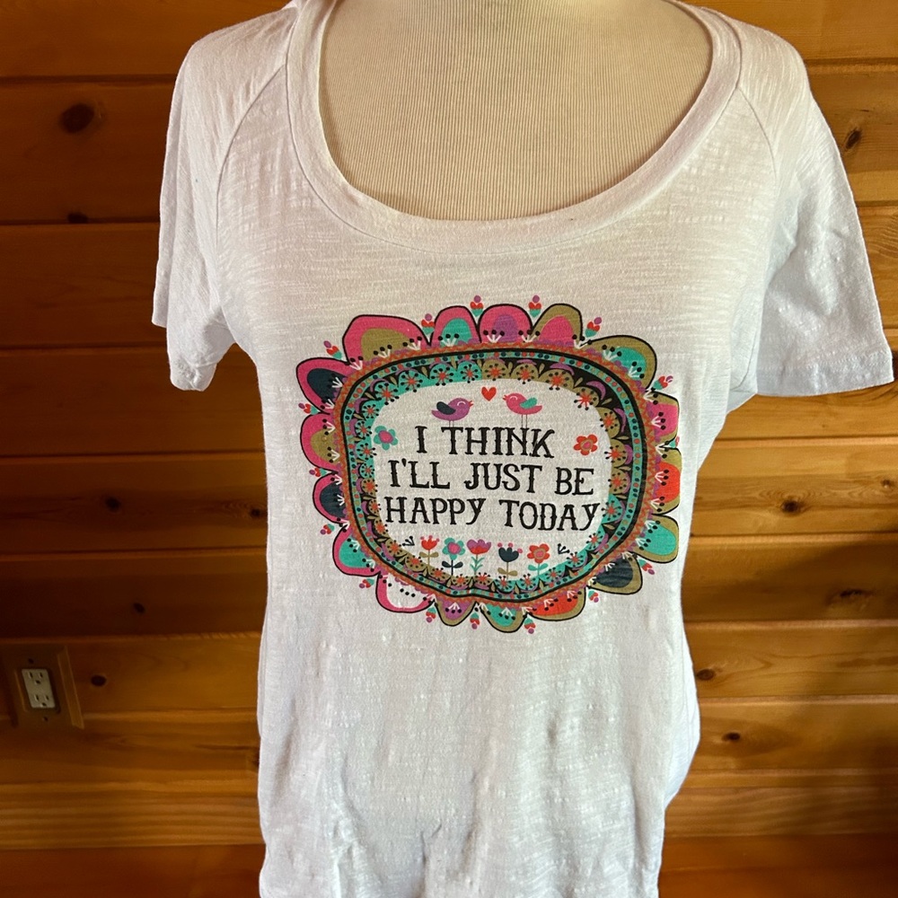 Graphic Scoop Neck Tee - White with Multicolor Floral Print